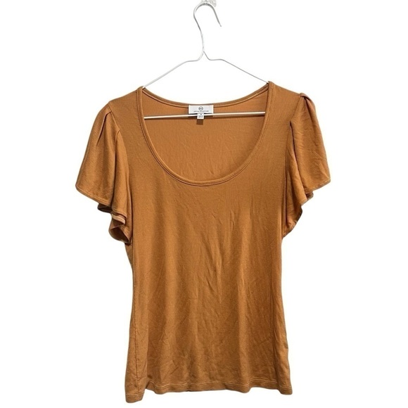 ADRIANO GOLDSCHMIED Ribbed Rust Yellow Flutter Sleeve Tee, Excellent Condition - Picture 1 of 5